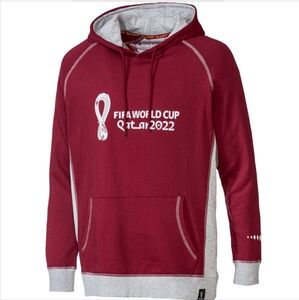Men's FIFA World Cup Qatar 2022 Premium Burgundy and Gray Hoodie Size Medium